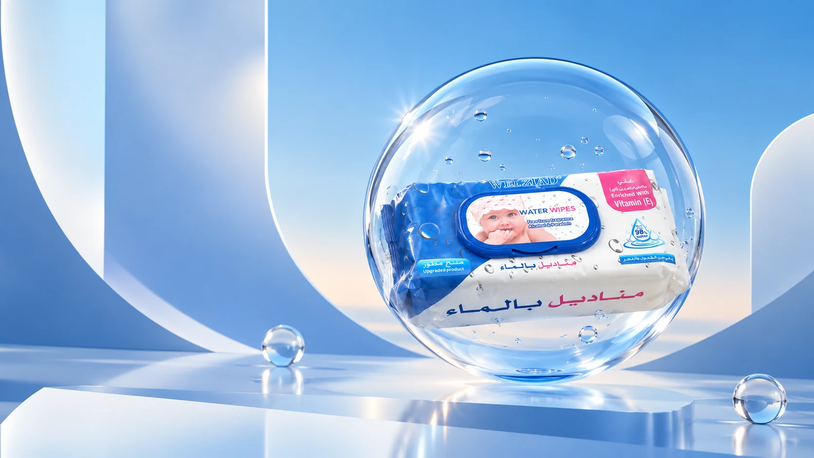 عبوة مناديل ويل زياد داخل فقاعة زجاجية